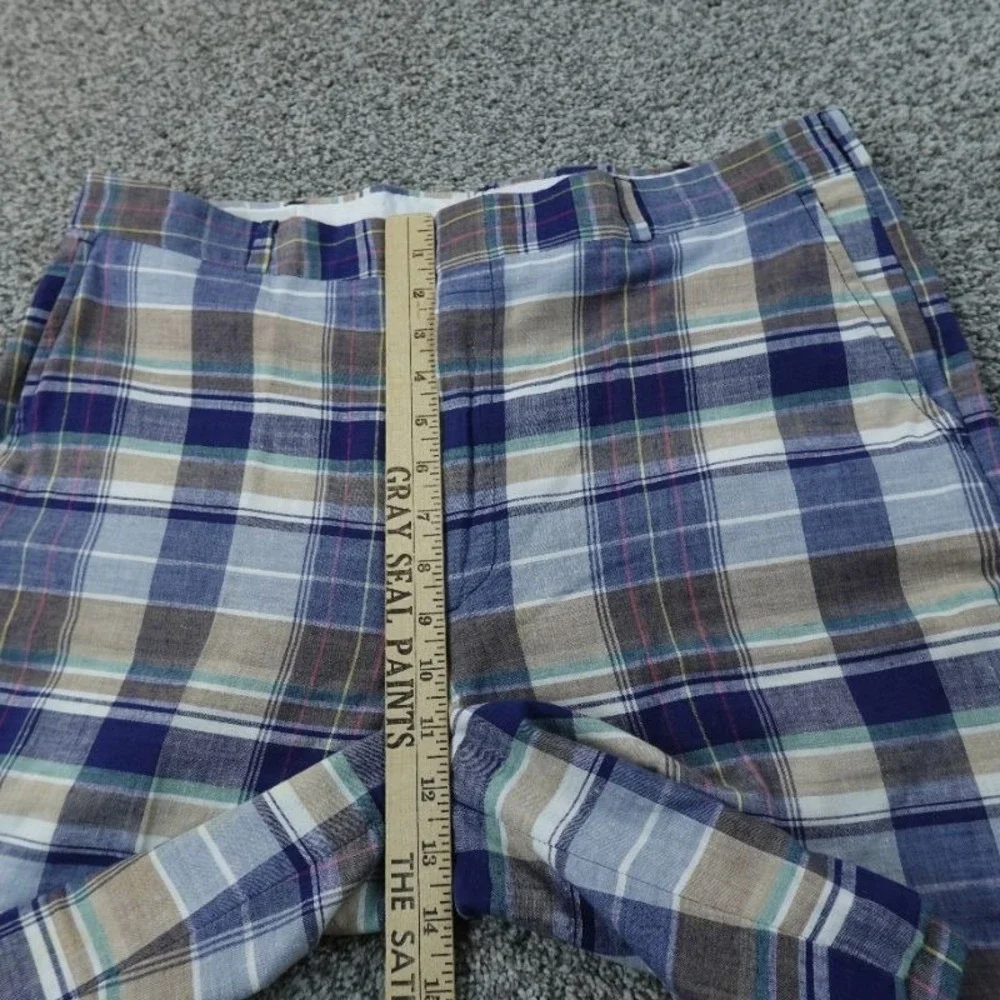 VTG Indian Madras Shorts Mens 36 Blue Plaid Chambray Flat‎ Front Preppy Golf USA
